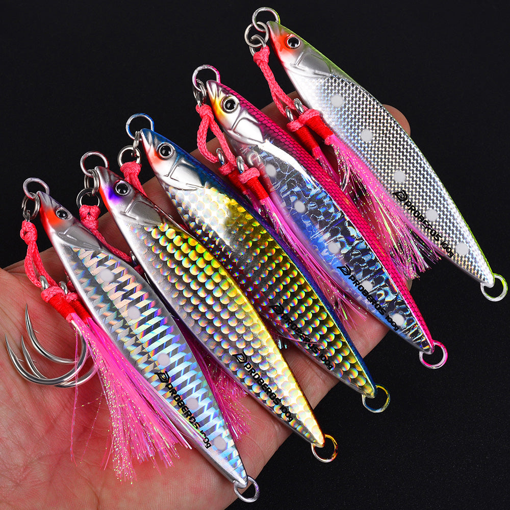 KATYUSHA Metal Jig Lure, 40g-100g, with Feather Assist Hook Saltwater Fast Sinking Vertical Jigging Bait