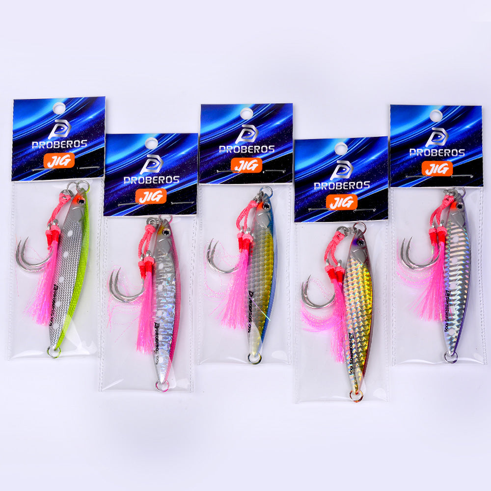 KATYUSHA Metal Jig Lure, 40g-100g, with Feather Assist Hook Saltwater Fast Sinking Vertical Jigging Bait