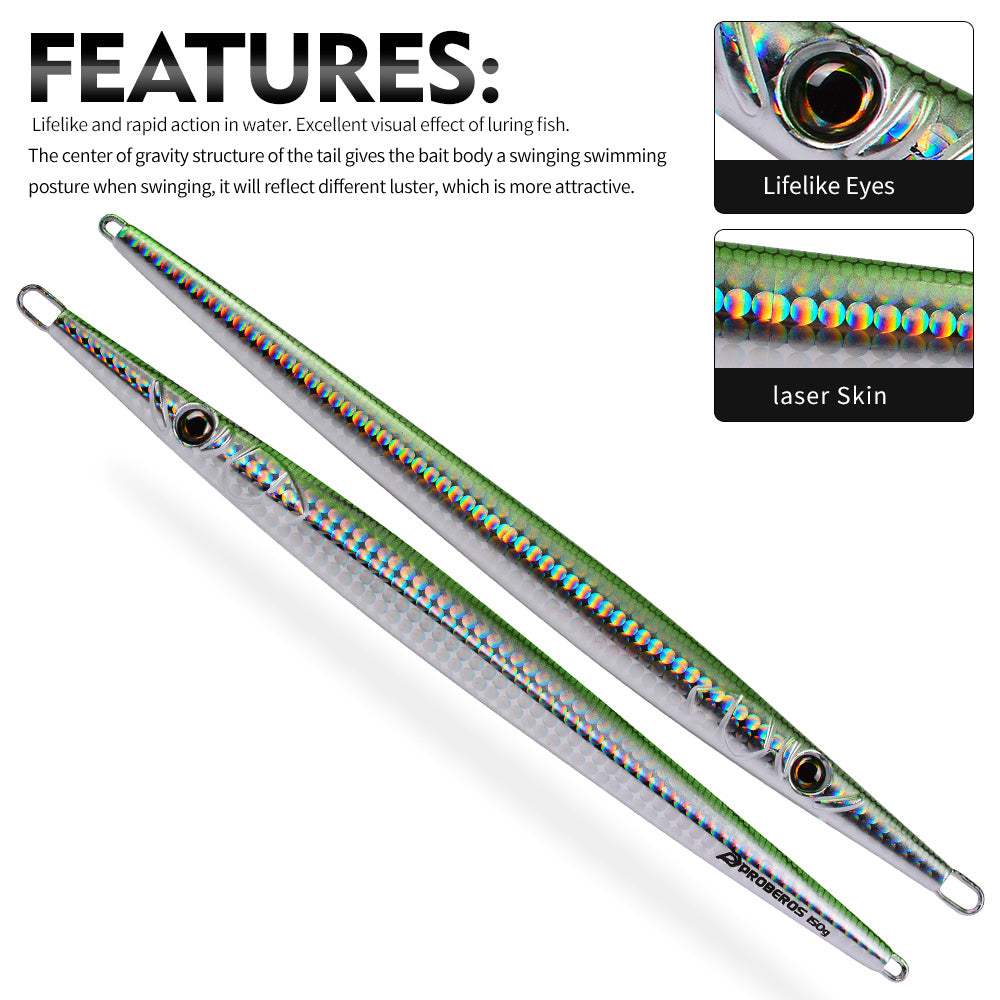 KATYUSHA Ultra-Slim Metal Jig Lure, 80g-150g, Holographic Design Saltwater Fast Sinking Deep-Sea Vertical Jigging Bait