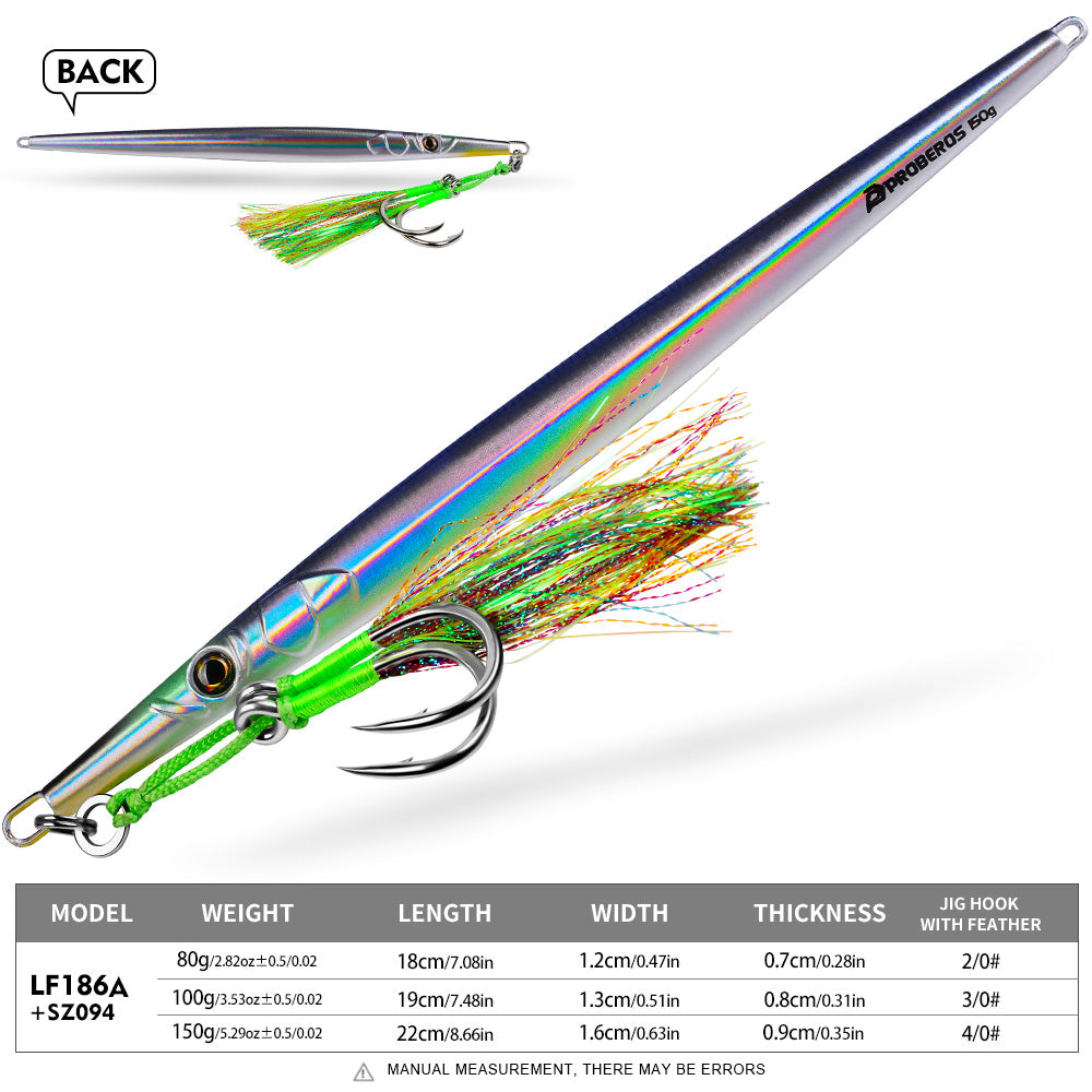 KATYUSHA Ultra-Slim Metal Jig Lure, 80g-150g,with Feather Assist Hook, Holographic Design Saltwater Fast Sinking Deep-Sea Vertical Jigging Bait