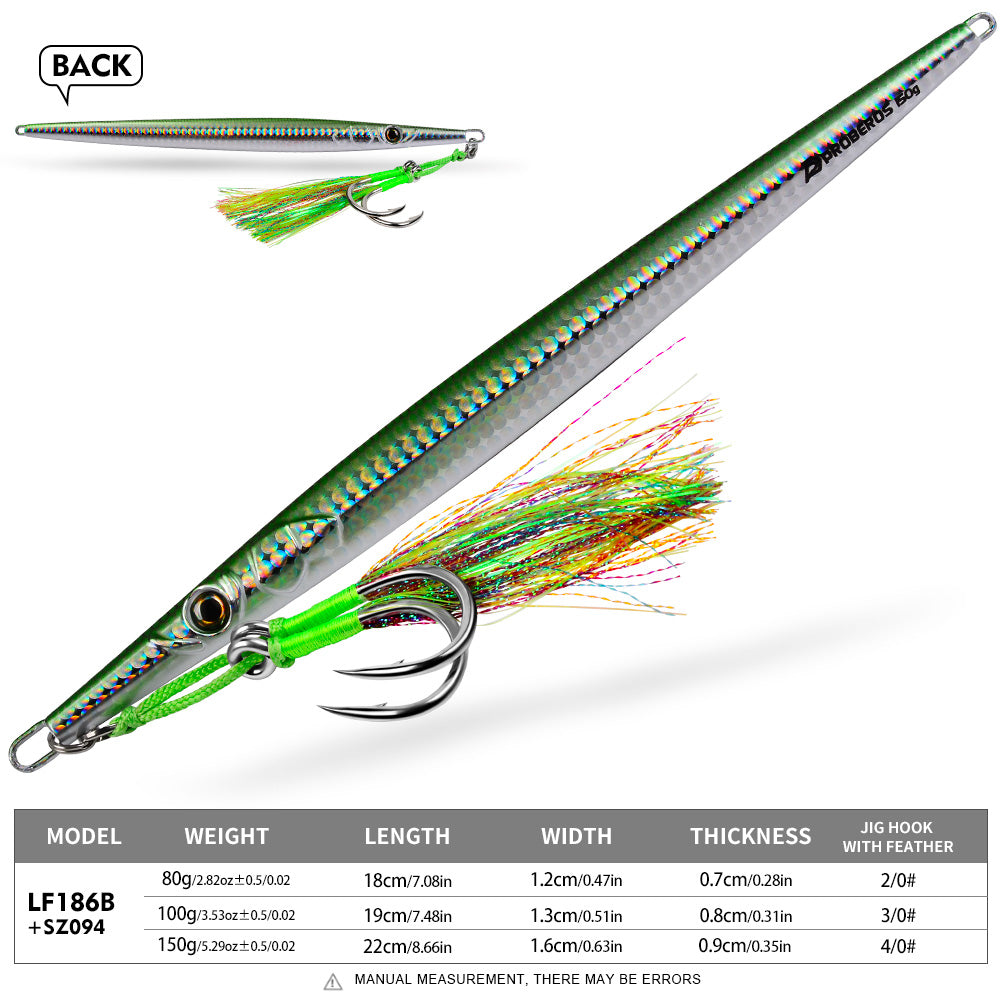 KATYUSHA Ultra-Slim Metal Jig Lure, 80g-150g,with Feather Assist Hook, Holographic Design Saltwater Fast Sinking Deep-Sea Vertical Jigging Bait