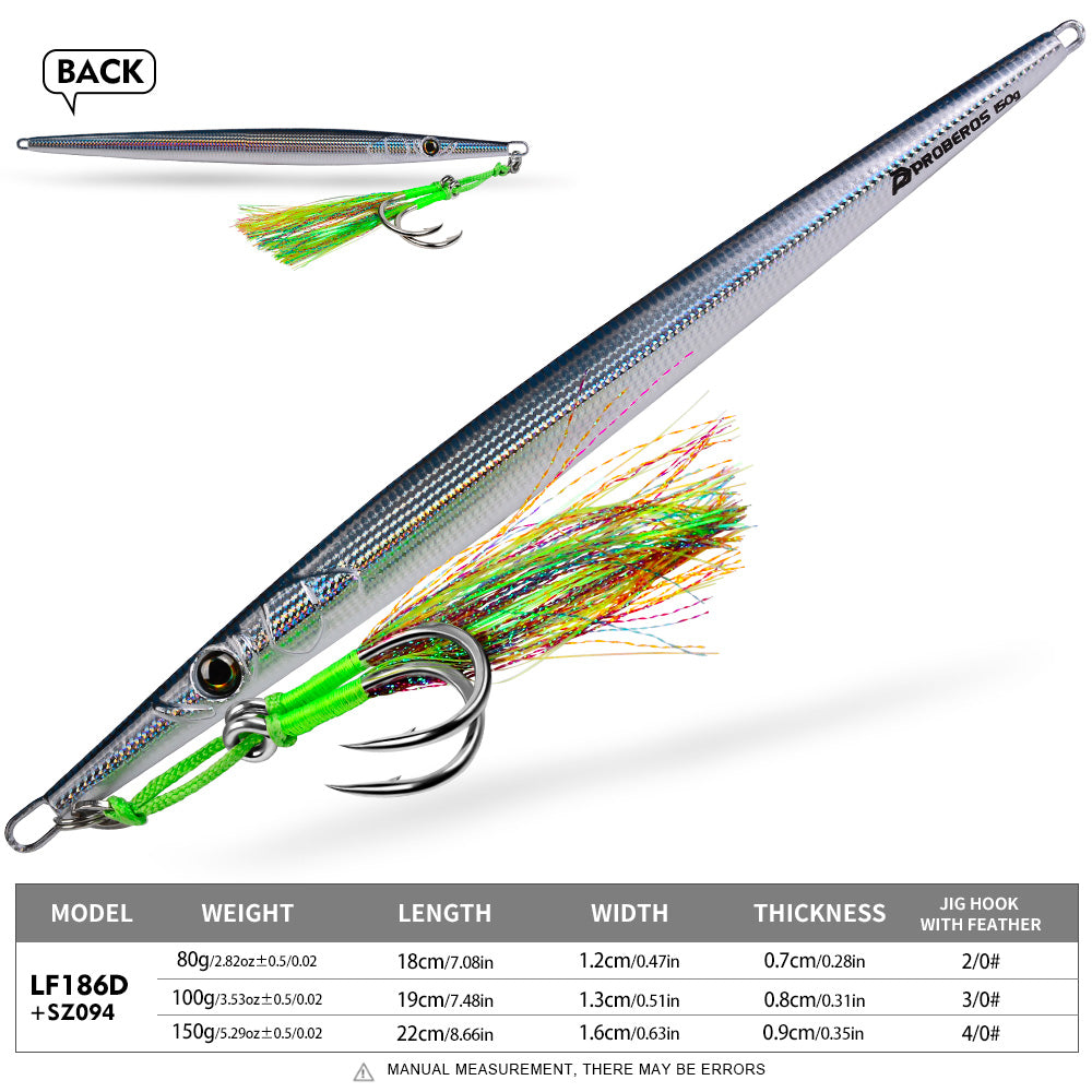 KATYUSHA Ultra-Slim Metal Jig Lure, 80g-150g,with Feather Assist Hook, Holographic Design Saltwater Fast Sinking Deep-Sea Vertical Jigging Bait