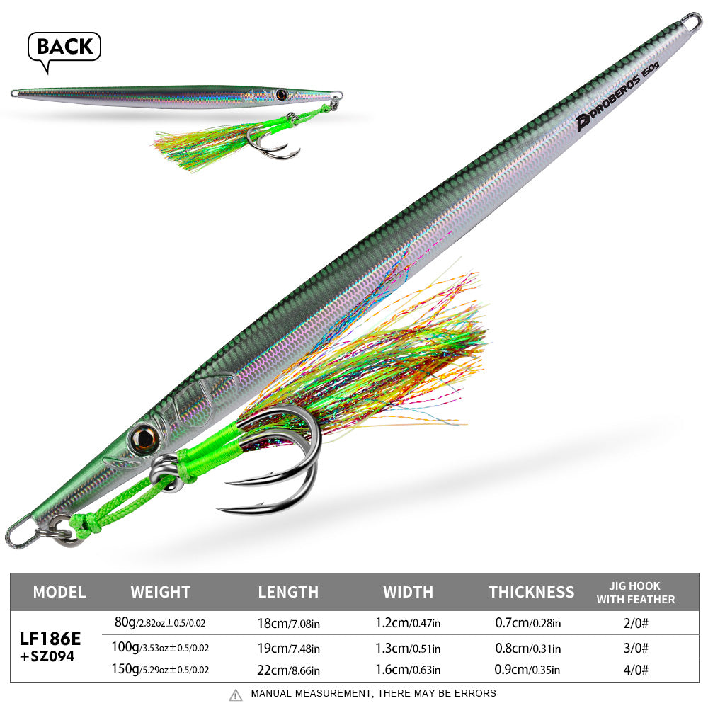 KATYUSHA Ultra-Slim Metal Jig Lure, 80g-150g,with Feather Assist Hook, Holographic Design Saltwater Fast Sinking Deep-Sea Vertical Jigging Bait