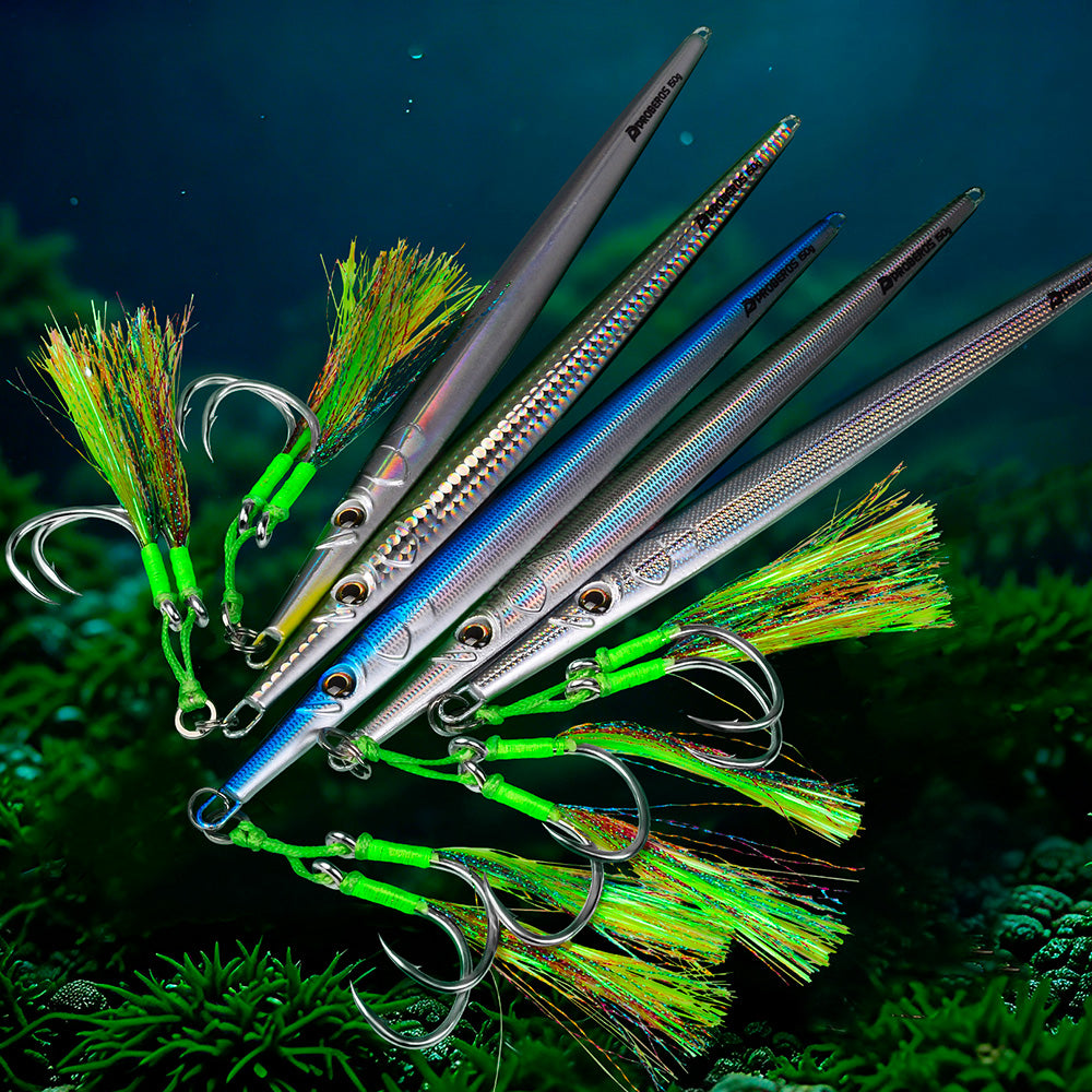 KATYUSHA Ultra-Slim Metal Jig Lure, 80g-150g,with Feather Assist Hook, Holographic Design Saltwater Fast Sinking Deep-Sea Vertical Jigging Bait