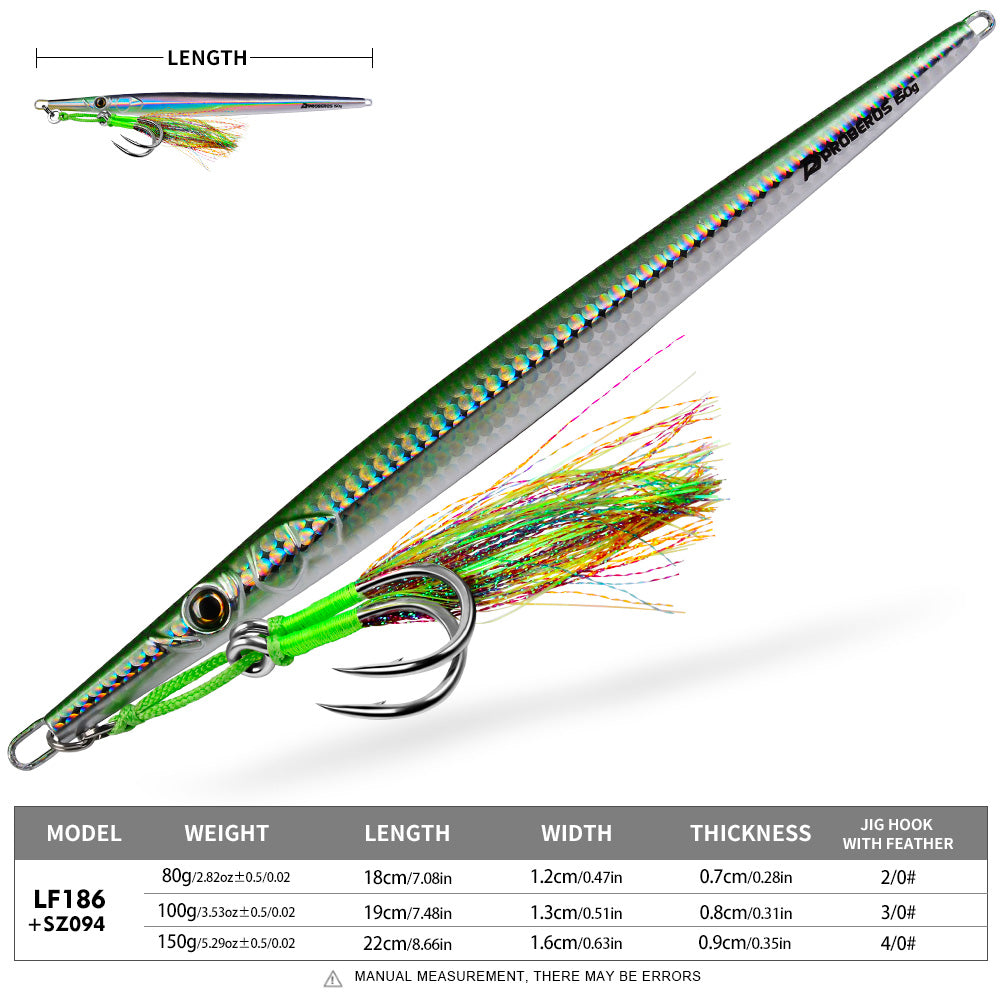 KATYUSHA Ultra-Slim Metal Jig Lure, 80g-150g,with Feather Assist Hook, Holographic Design Saltwater Fast Sinking Deep-Sea Vertical Jigging Bait