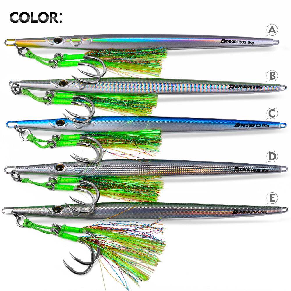 KATYUSHA Ultra-Slim Metal Jig Lure, 80g-150g,with Feather Assist Hook, Holographic Design Saltwater Fast Sinking Deep-Sea Vertical Jigging Bait
