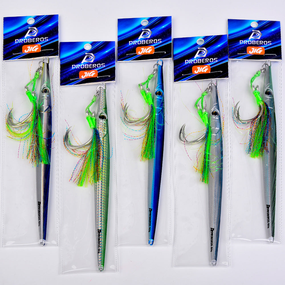 KATYUSHA Ultra-Slim Metal Jig Lure, 80g-150g,with Feather Assist Hook, Holographic Design Saltwater Fast Sinking Deep-Sea Vertical Jigging Bait