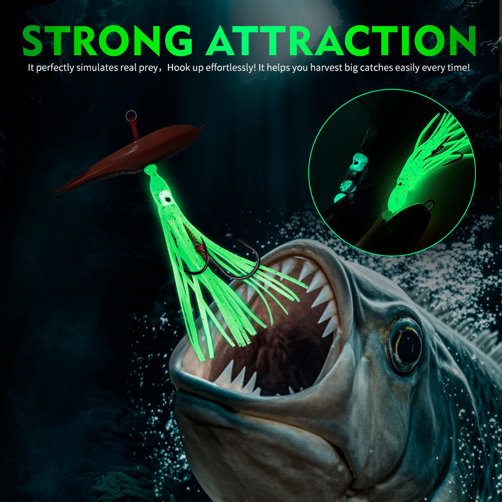 KATYUSHA Metal Jig Lure, 60g-200g, with Luminous Squid Assist &nbsp;Saltwater Deep-Sea Jigging Bait with Squid Skirt