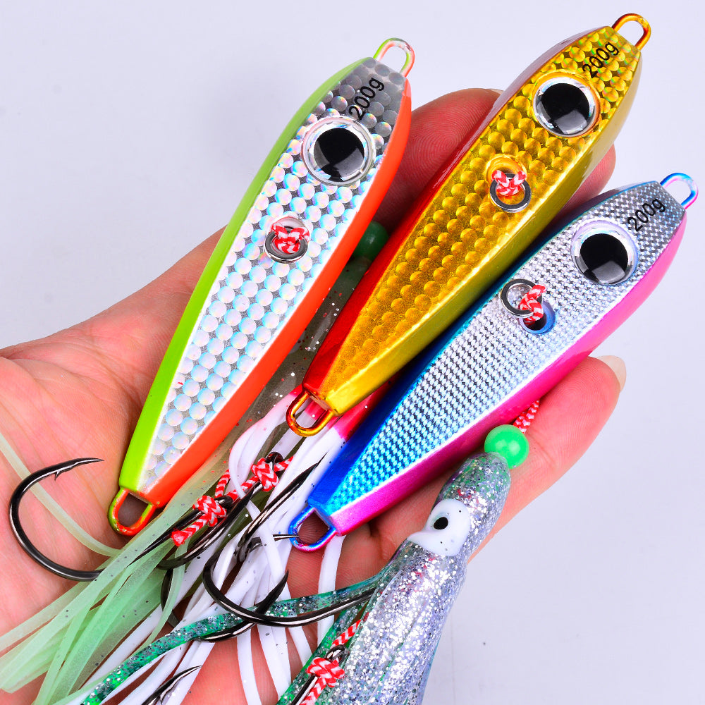 KATYUSHA Metal Jig Lure, 60g-200g, with Luminous Squid Assist &nbsp;Saltwater Deep-Sea Jigging Bait with Squid Skirt