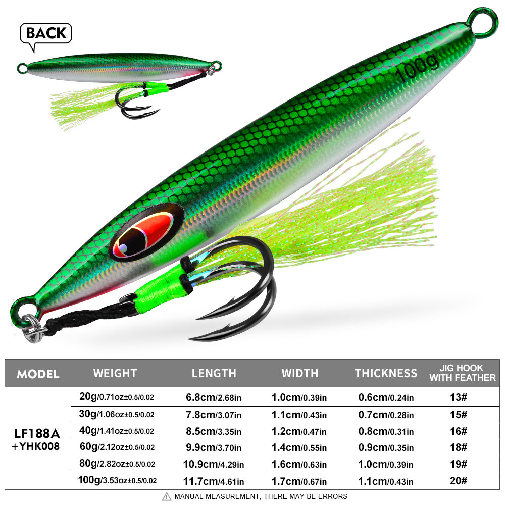 KATYUSHA Metal Jig Lure, with Feather Assist Hook,20g-100g, Realistic Scale Design Offshore Fishing Jig
