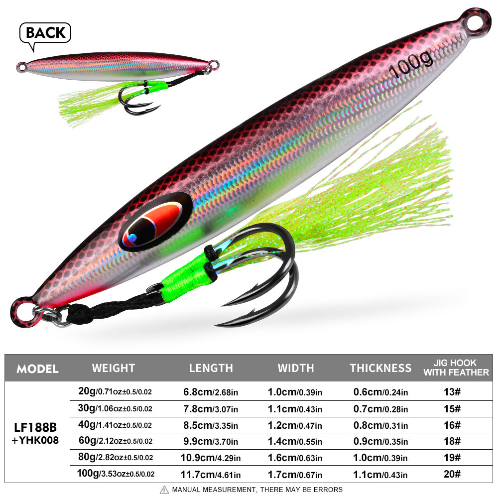 KATYUSHA Metal Jig Lure, with Feather Assist Hook,20g-100g, Realistic Scale Design Offshore Fishing Jig