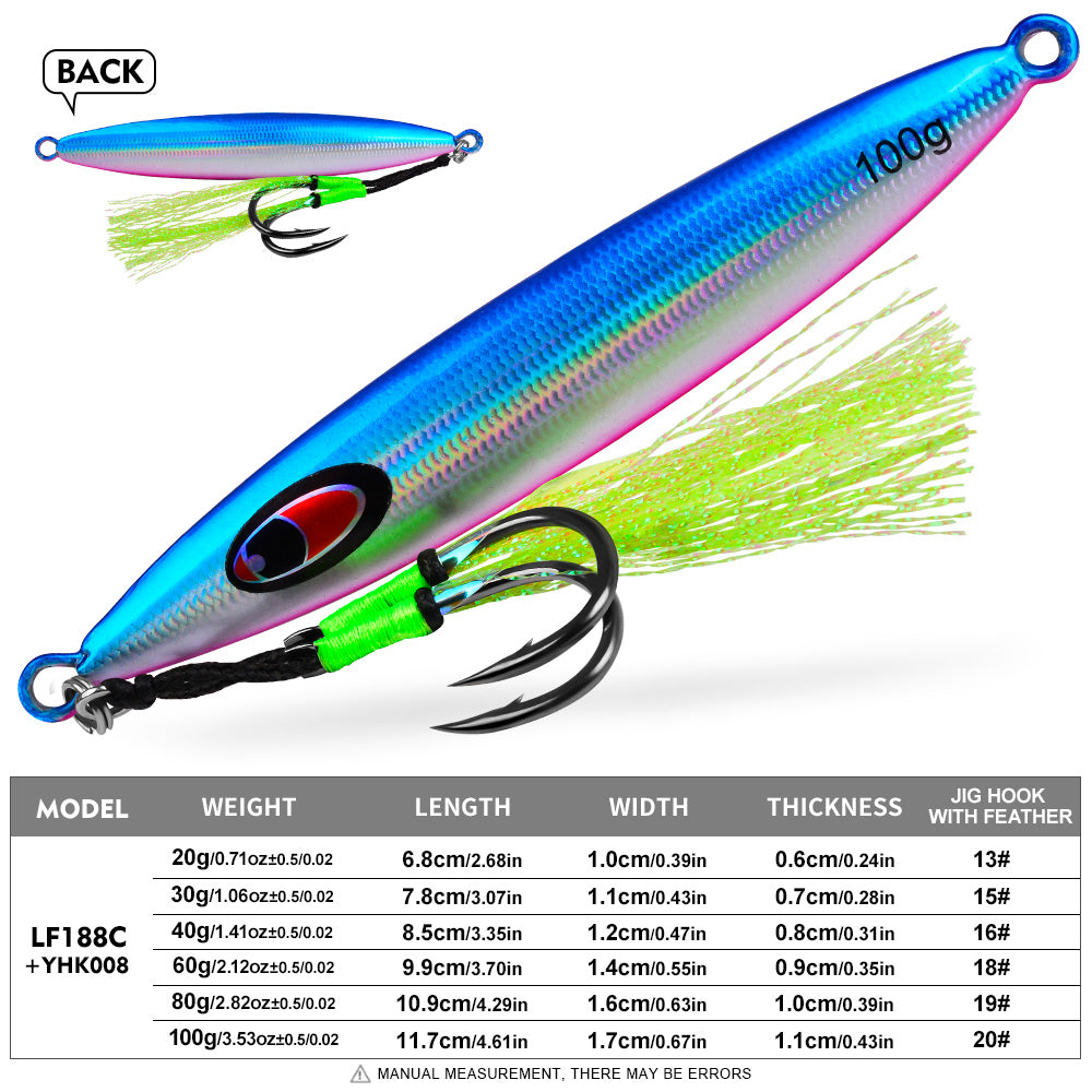 KATYUSHA Metal Jig Lure, with Feather Assist Hook,20g-100g, Realistic Scale Design Offshore Fishing Jig
