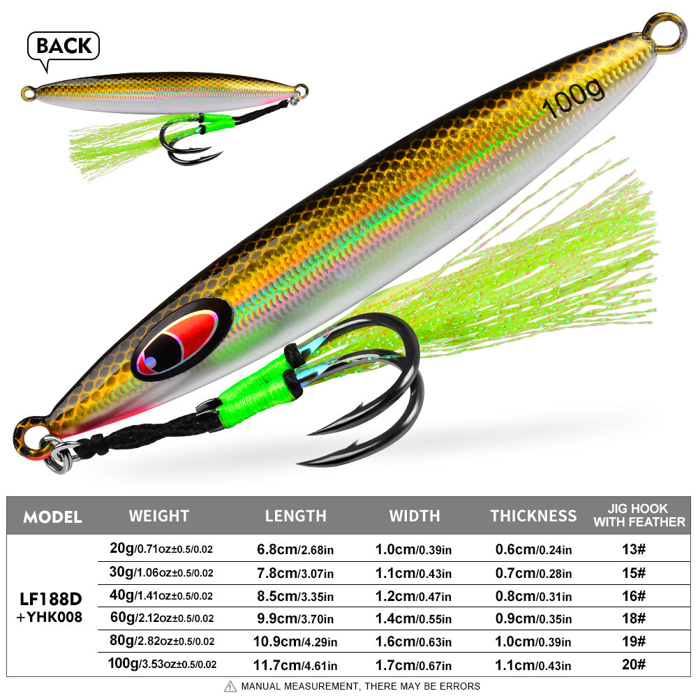 KATYUSHA Metal Jig Lure, with Feather Assist Hook,20g-100g, Realistic Scale Design Offshore Fishing Jig