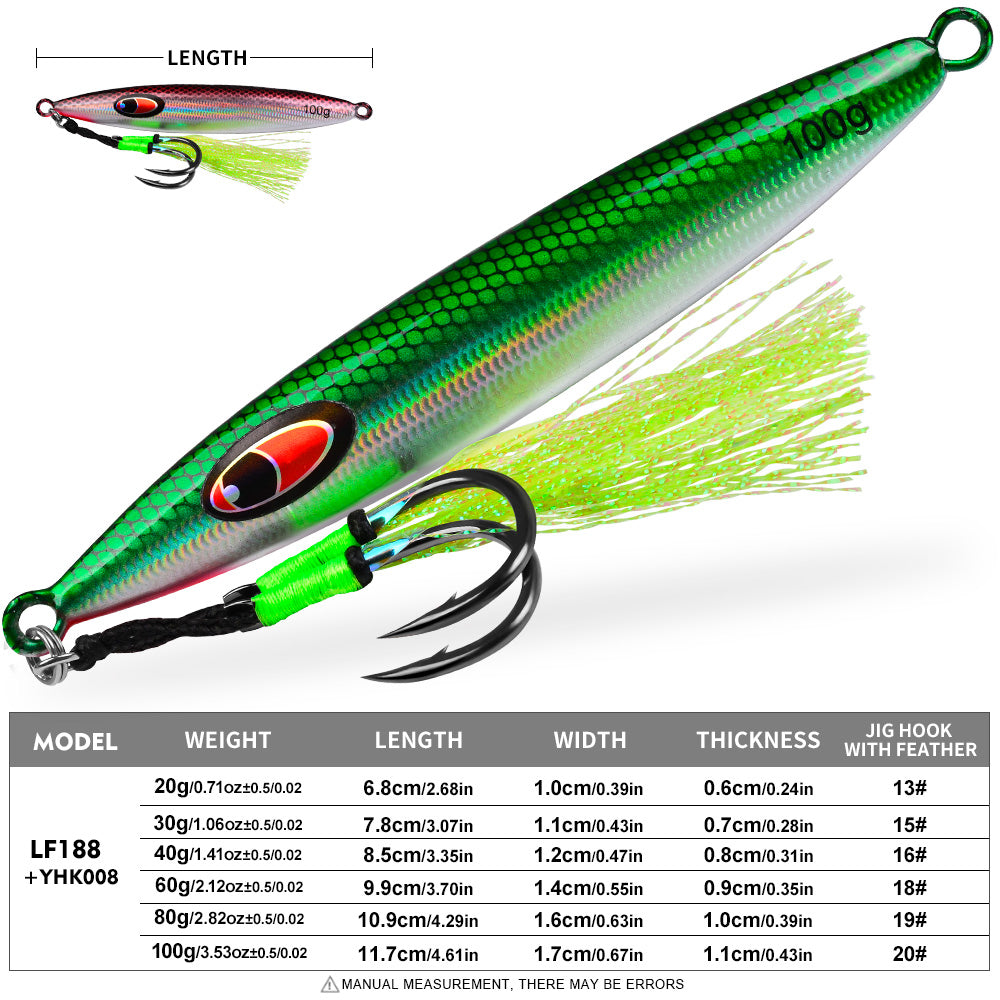 KATYUSHA Metal Jig Lure, with Feather Assist Hook,20g-100g, Realistic Scale Design Offshore Fishing Jig