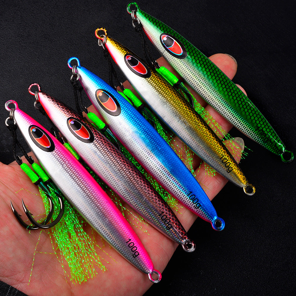 KATYUSHA Metal Jig Lure, with Feather Assist Hook,20g-100g, Realistic Scale Design Offshore Fishing Jig