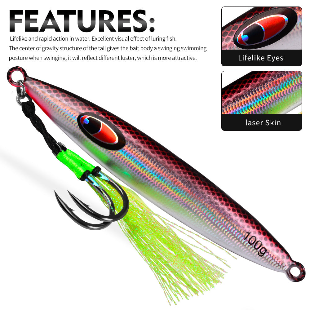 KATYUSHA Metal Jig Lure, with Feather Assist Hook,20g-100g, Realistic Scale Design Offshore Fishing Jig