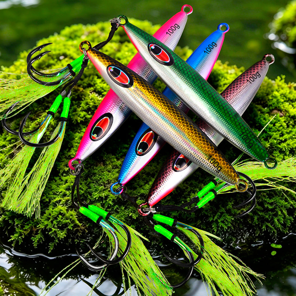 KATYUSHA Metal Jig Lure, with Feather Assist Hook,20g-100g, Realistic Scale Design Offshore Fishing Jig