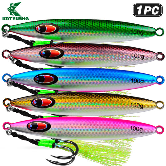 KATUYSHA Metal Jig Lure, with Feather Assist Hook,20g-100g, Realistic Scale Design Offshore Fishing Jig