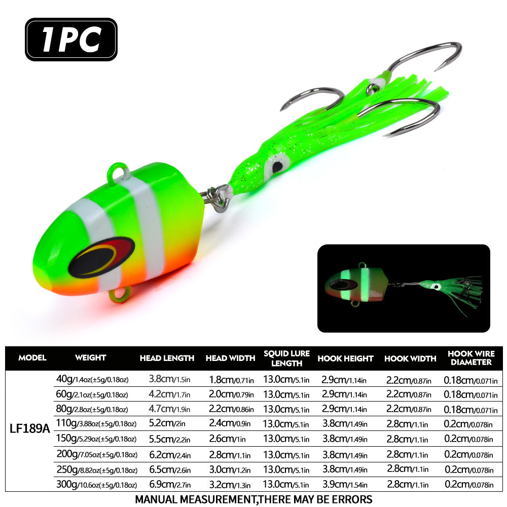 PROBEROS Lead Head Squid Jig Lure Hard Lead Body Multi Weight 40g-300g Saltwater Deep Sea Tuna Grouper Fishing Tackle LF189