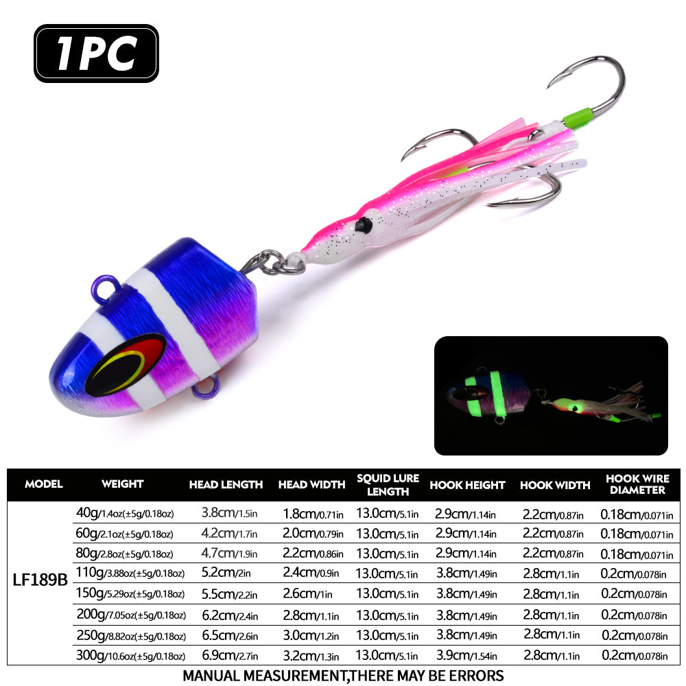 PROBEROS Lead Head Squid Jig Lure Hard Lead Body Multi Weight 40g-300g Saltwater Deep Sea Tuna Grouper Fishing Tackle LF189