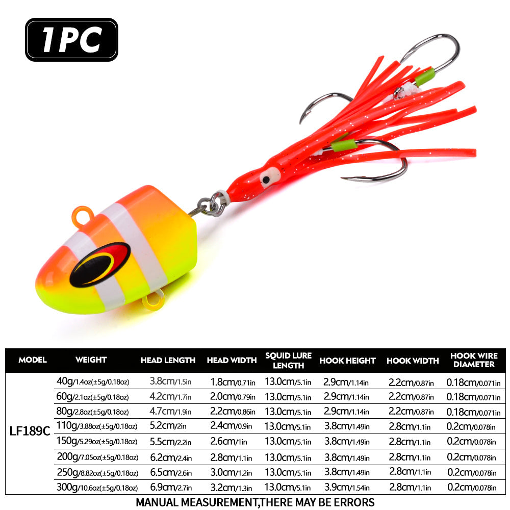 PROBEROS Lead Head Squid Jig Lure Hard Lead Body Multi Weight 40g-300g Saltwater Deep Sea Tuna Grouper Fishing Tackle LF189