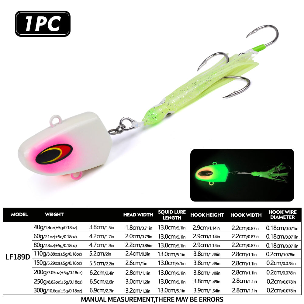 PROBEROS Lead Head Squid Jig Lure Hard Lead Body Multi Weight 40g-300g Saltwater Deep Sea Tuna Grouper Fishing Tackle LF189