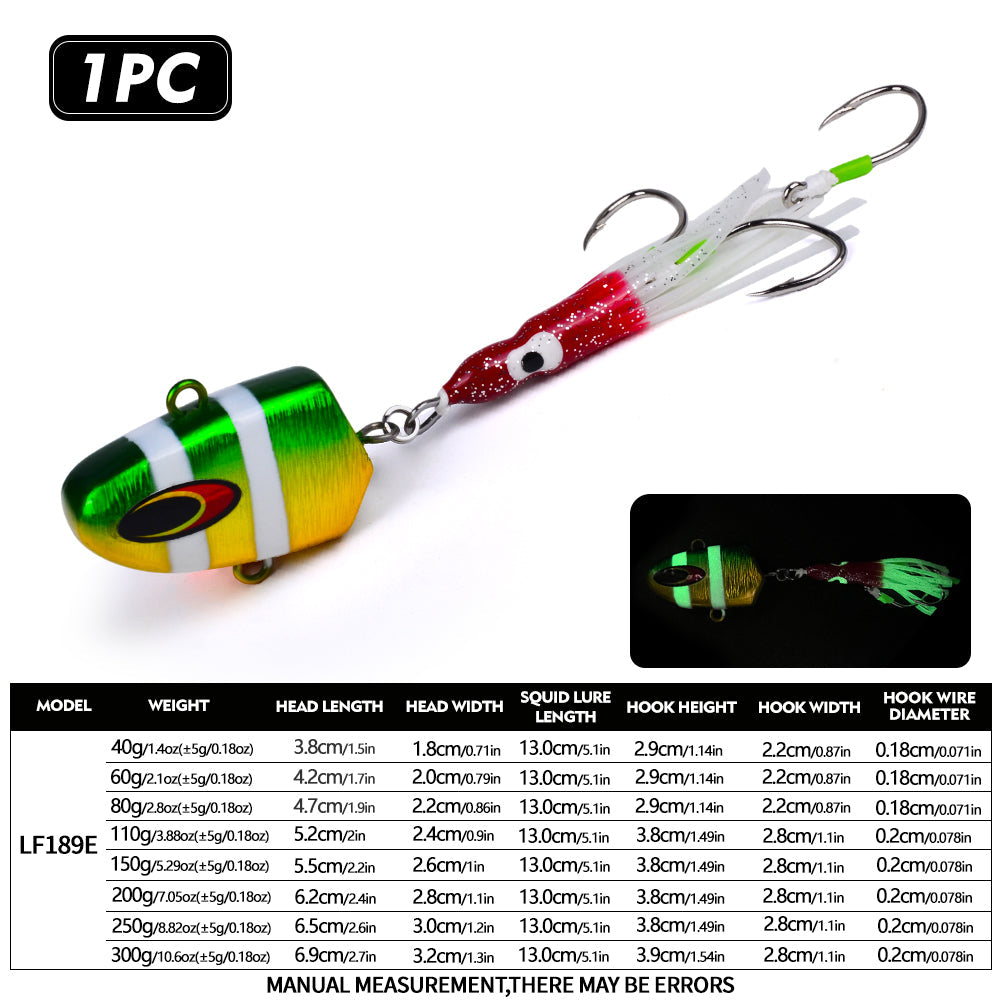 PROBEROS Lead Head Squid Jig Lure Hard Lead Body Multi Weight 40g-300g Saltwater Deep Sea Tuna Grouper Fishing Tackle LF189