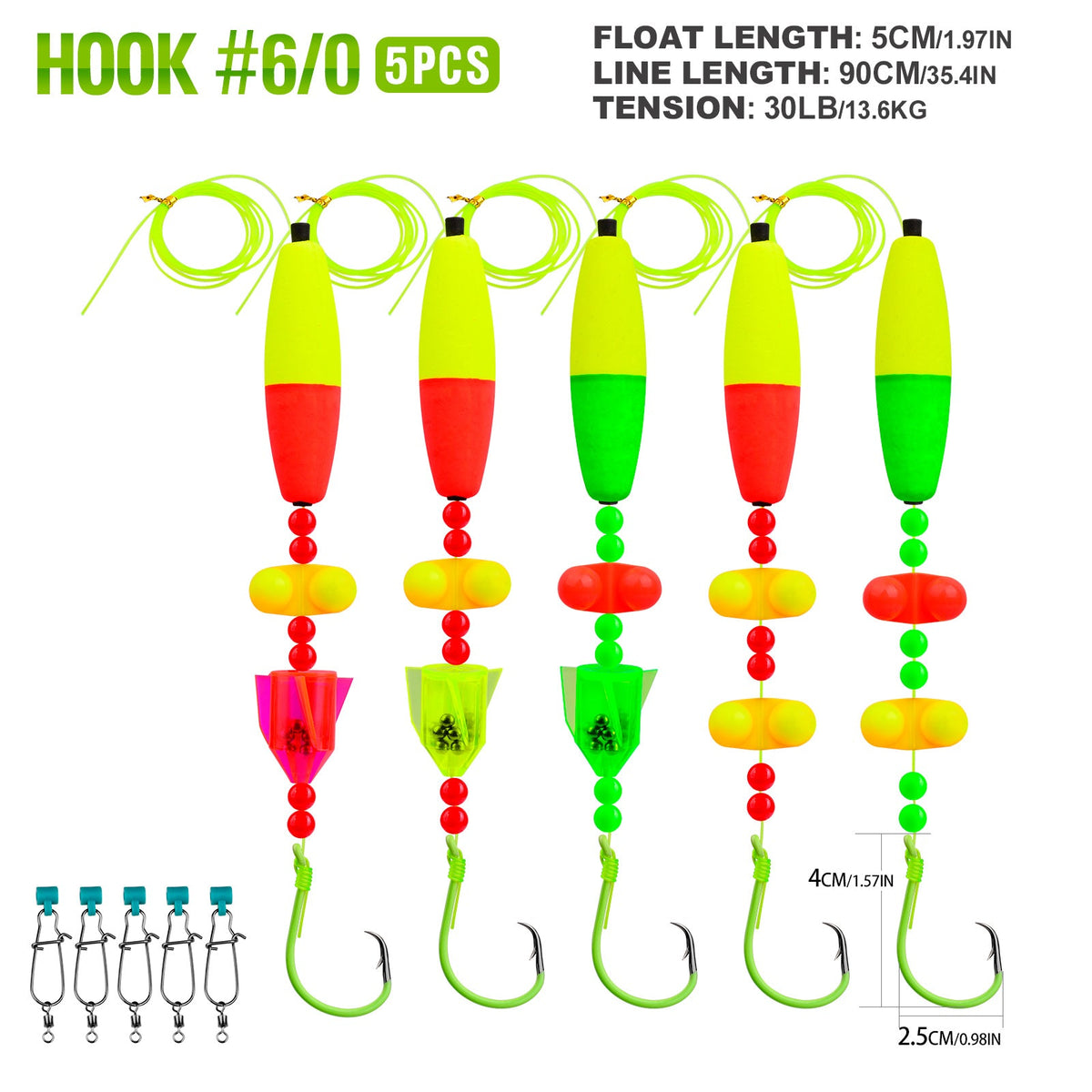 PROBEROS PJ007 Pre-Tied Catfish Float Rig Set Luminous6/0#-10/0# 5PCS