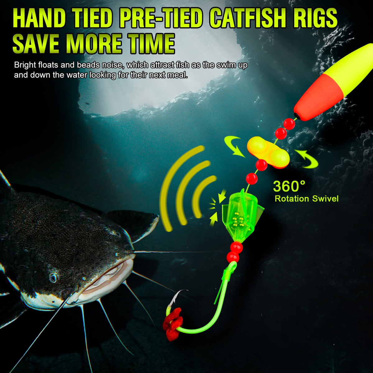 PROBEROS PJ007 Pre-Tied Catfish Float Rig Set Luminous6/0#-10/0# 5PCS