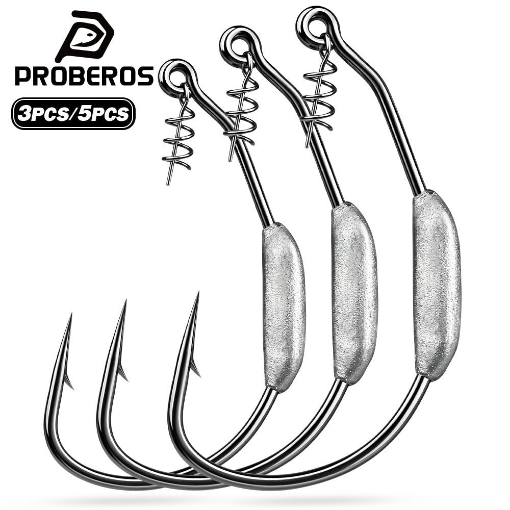 PROBEROS Weighted Swimbait Jig Hooks QBG001, 6/0#-10/0# Offset Weedless Hooks with Spring Twist Lock