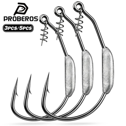 PROBEROS Weighted Swimbait Jig Hooks QBG001, 6/0#-10/0# Offset Weedless Hooks with Spring Twist Lock