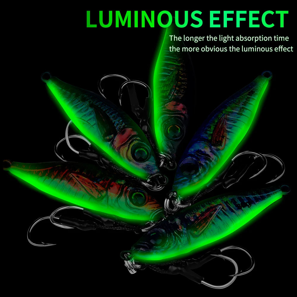 PROBEROS 1PC Luminous Jigging Lure 30-40-60-80g Metal Jigs Fishing Bait Sea Fishing Jig Spoon Trolling Wobbler Hard Isca Pesca