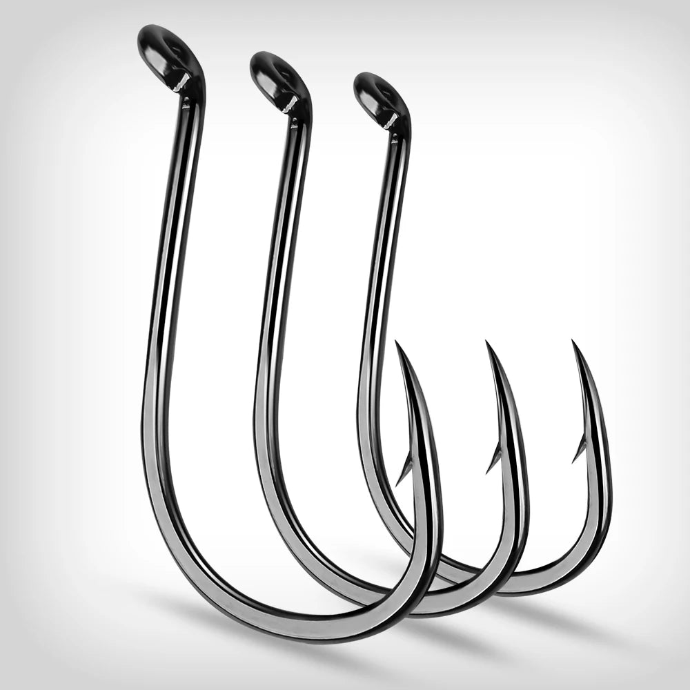 KATUYSHA  50PCS J Hooks 1/0-2/0-3/0-4/0-5/0# Barbed Octopus Fishing Hook High Carbon Steel Offset Fishhooks Black Color Pesca