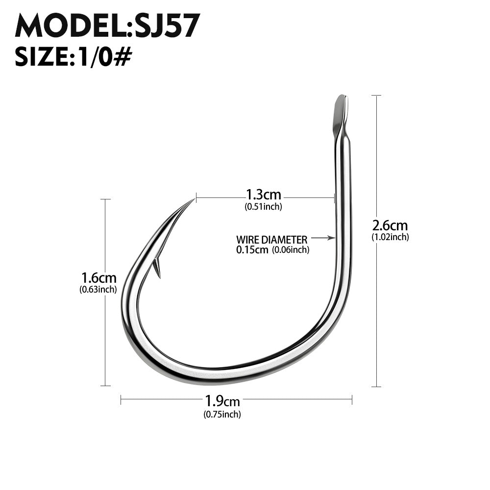 KATYUSHA SJ57 Stainless Steel Circle Fishing Hooks, 1/0#-9/0# Heavy Duty Hooks