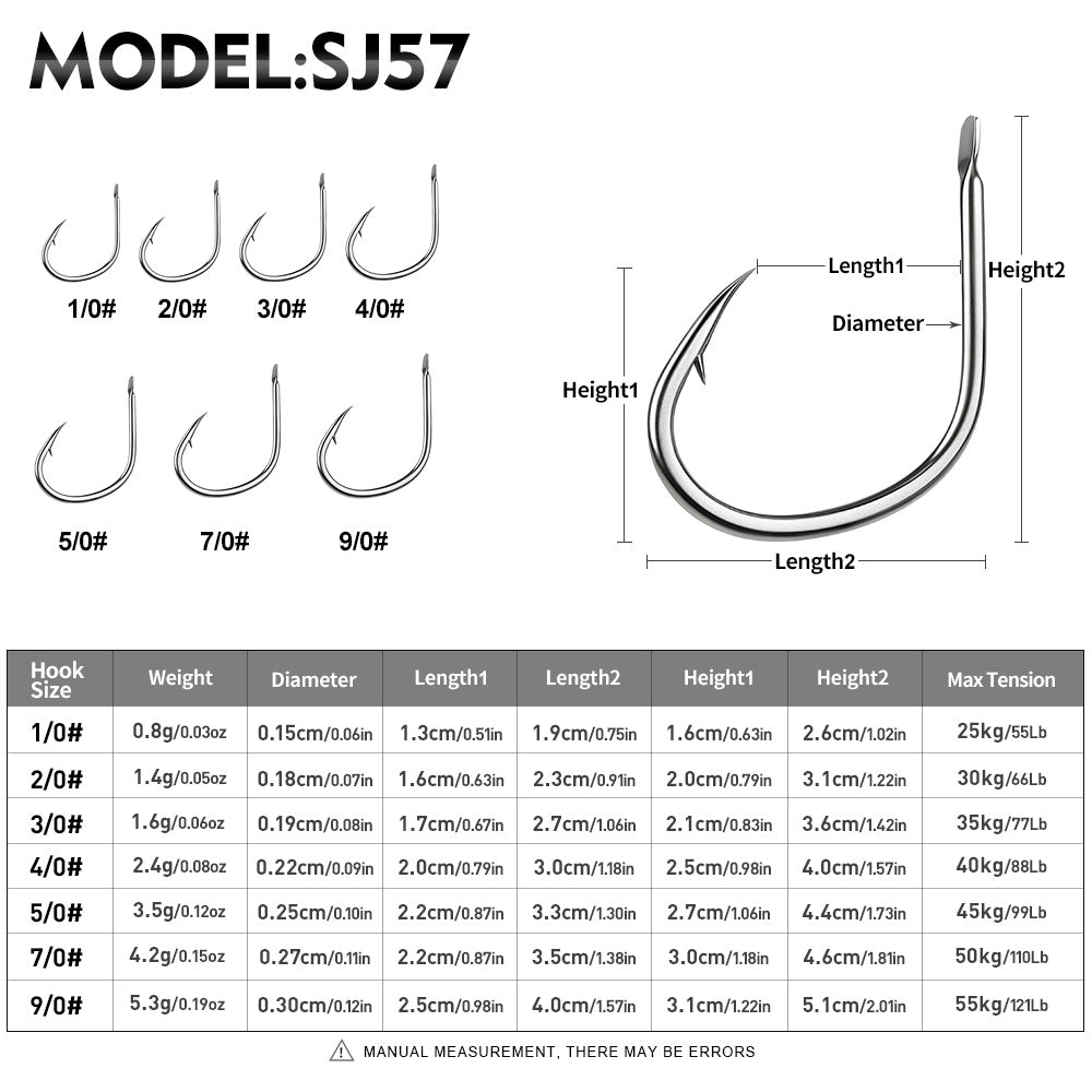 KATYUSHA SJ57 Stainless Steel Circle Fishing Hooks, 1/0#-9/0# Heavy Duty Hooks