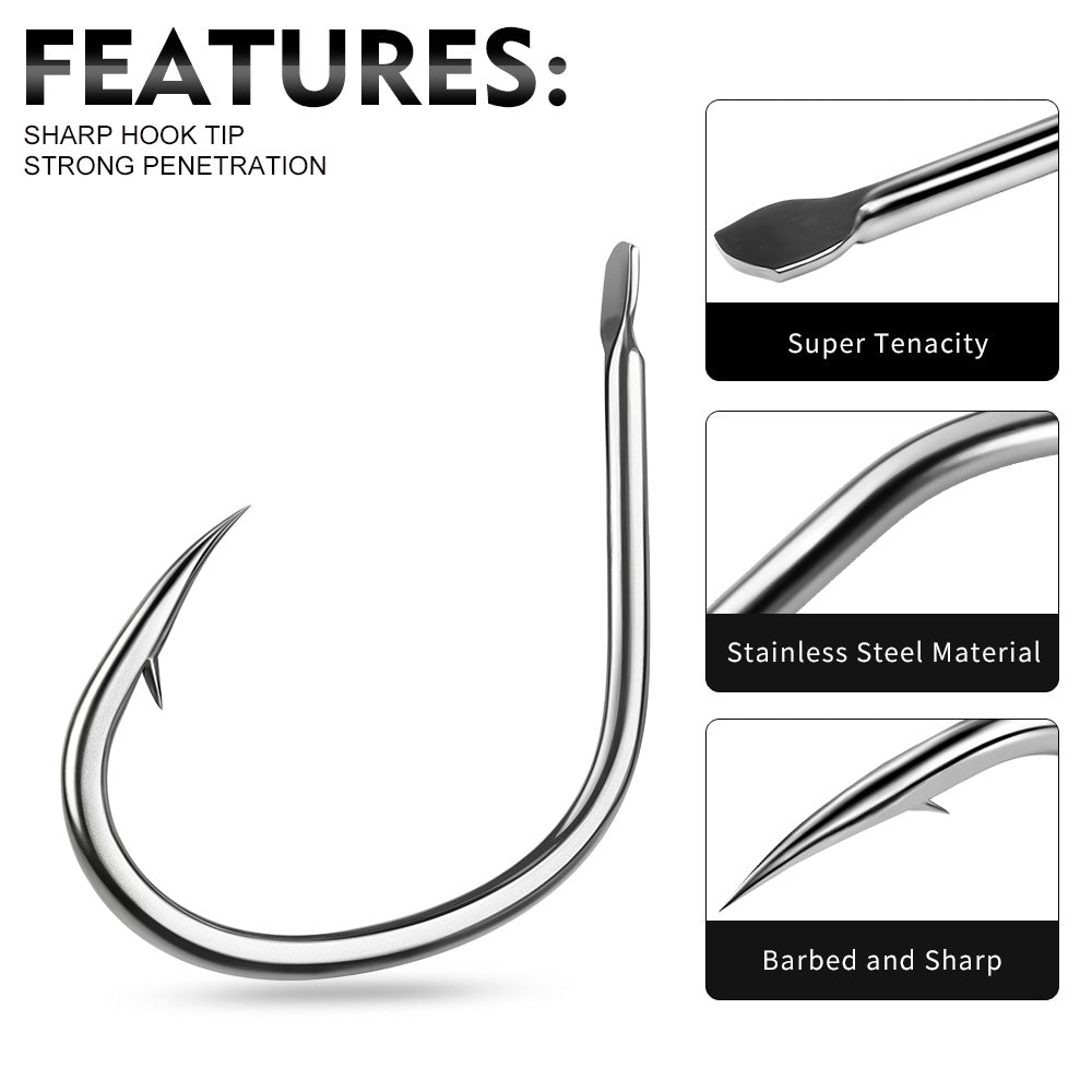 KATYUSHA SJ57 Stainless Steel Circle Fishing Hooks, 1/0#-9/0# Heavy Duty Hooks