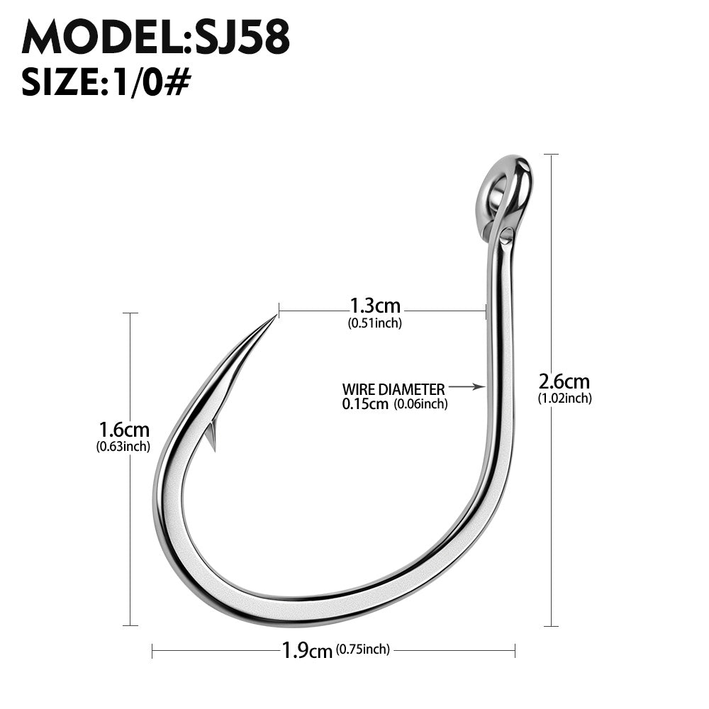 KATYUSHA SJ58 Stainless Steel Circle Fishing Hooks, 1/0#-9/0# Heavy Duty Offshore Hooks