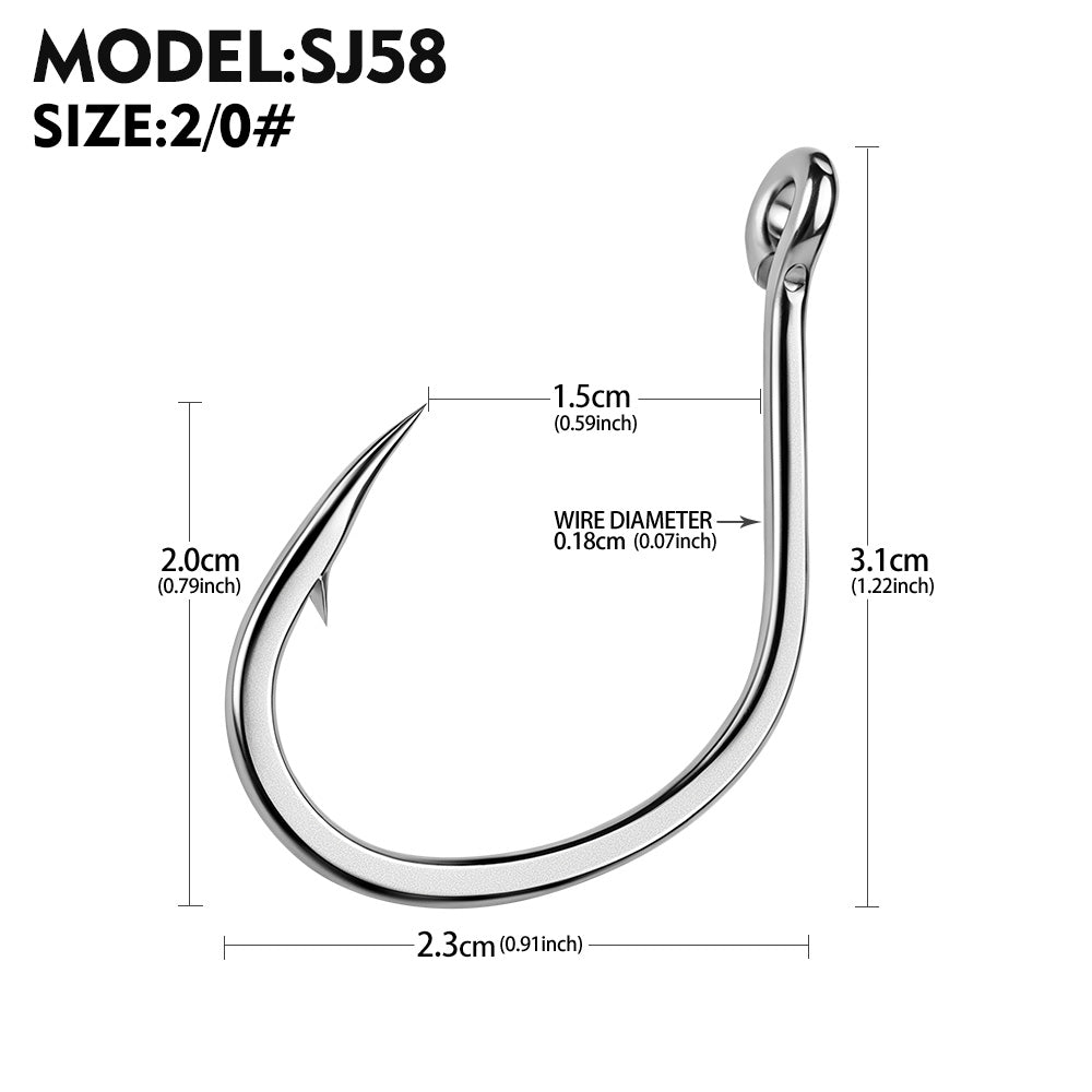 KATYUSHA SJ58 Stainless Steel Circle Fishing Hooks, 1/0#-9/0# Heavy Duty Offshore Hooks
