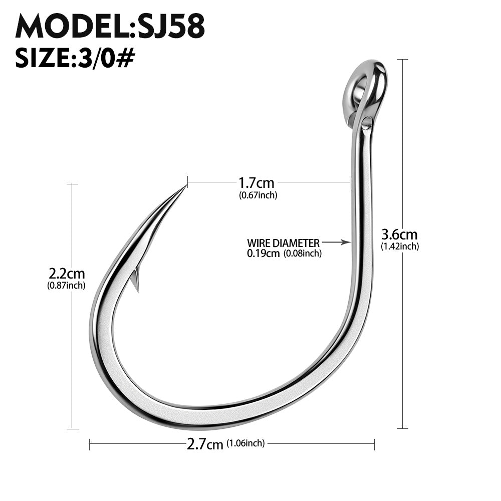 KATYUSHA SJ58 Stainless Steel Circle Fishing Hooks, 1/0#-9/0# Heavy Duty Offshore Hooks