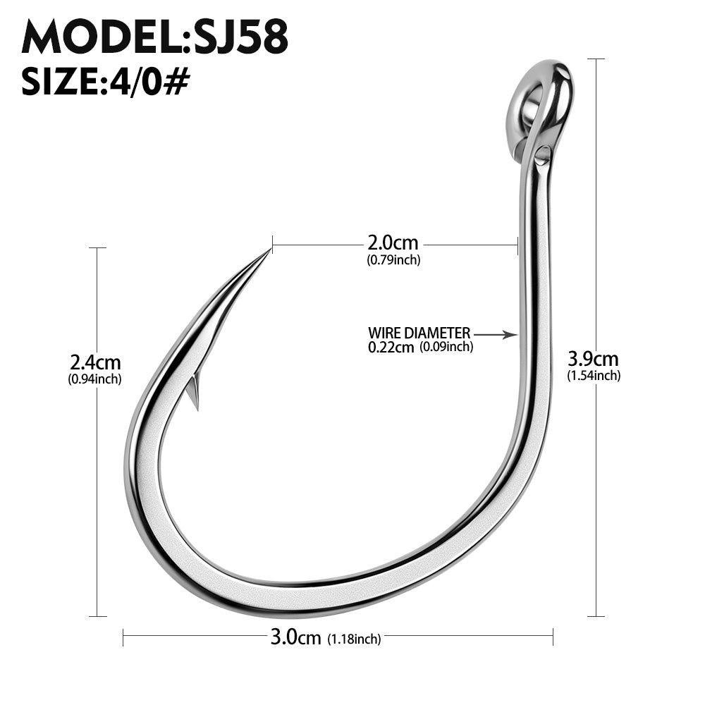 KATYUSHA SJ58 Stainless Steel Circle Fishing Hooks, 1/0#-9/0# Heavy Duty Offshore Hooks