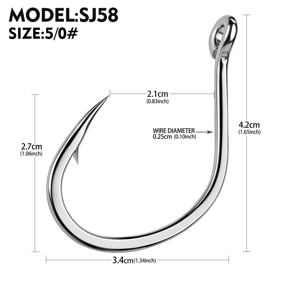 KATYUSHA SJ58 Stainless Steel Circle Fishing Hooks, 1/0#-9/0# Heavy Duty Offshore Hooks
