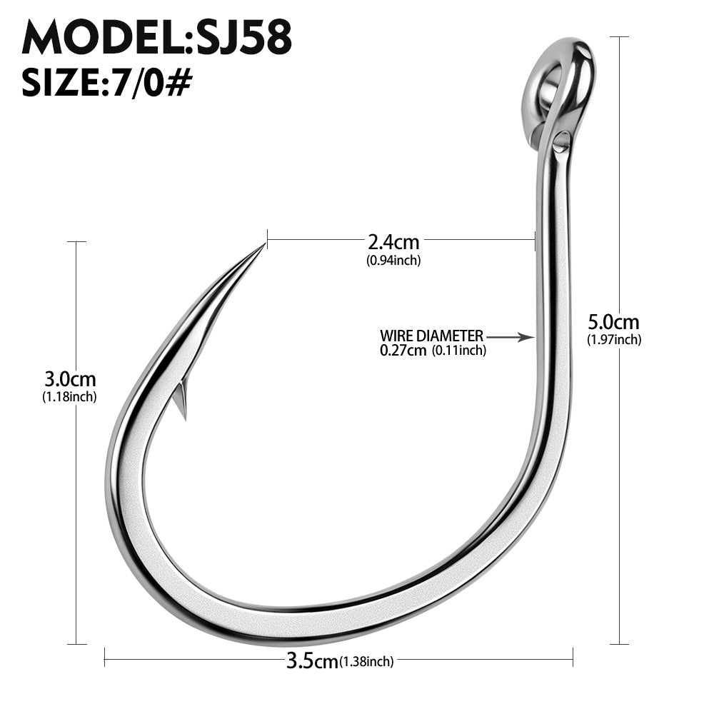 KATYUSHA SJ58 Stainless Steel Circle Fishing Hooks, 1/0#-9/0# Heavy Duty Offshore Hooks