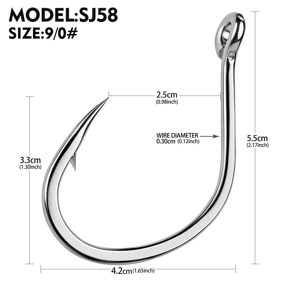 KATYUSHA SJ58 Stainless Steel Circle Fishing Hooks, 1/0#-9/0# Heavy Duty Offshore Hooks
