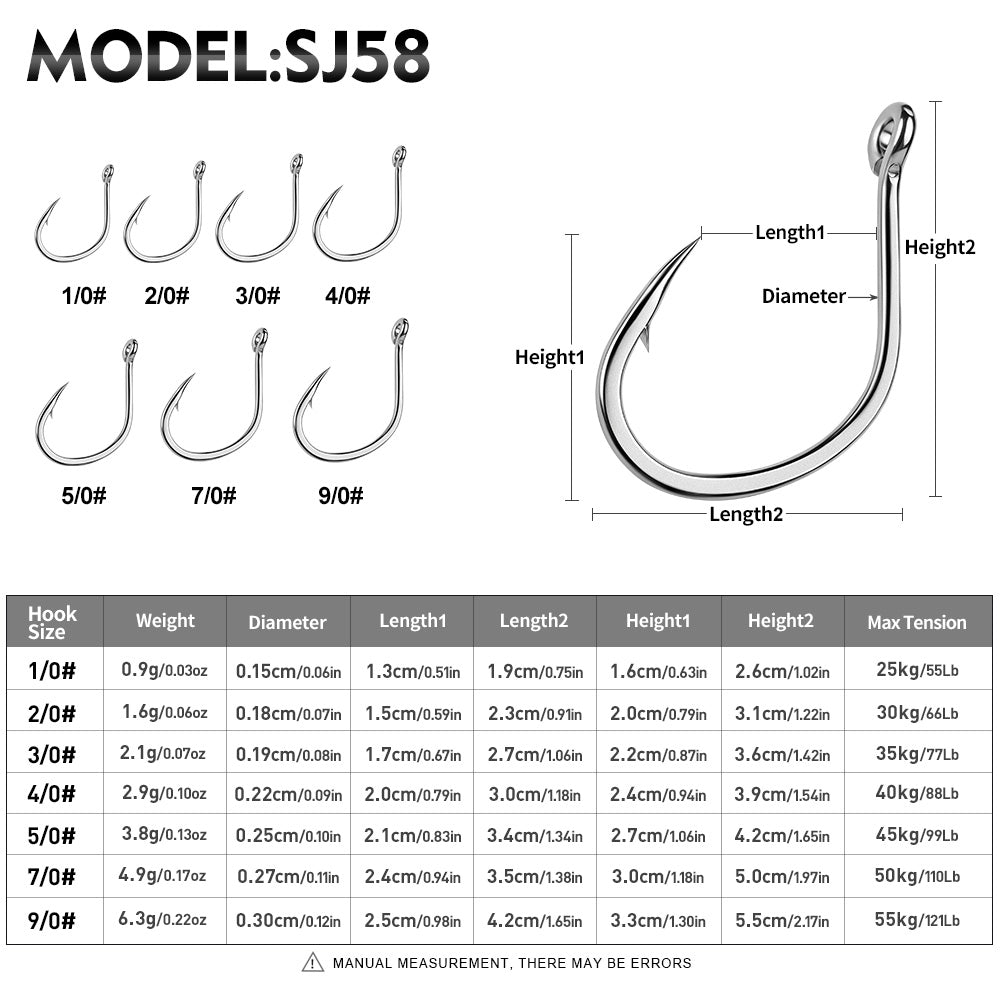 KATYUSHA SJ58 Stainless Steel Circle Fishing Hooks, 1/0#-9/0# Heavy Duty Offshore Hooks