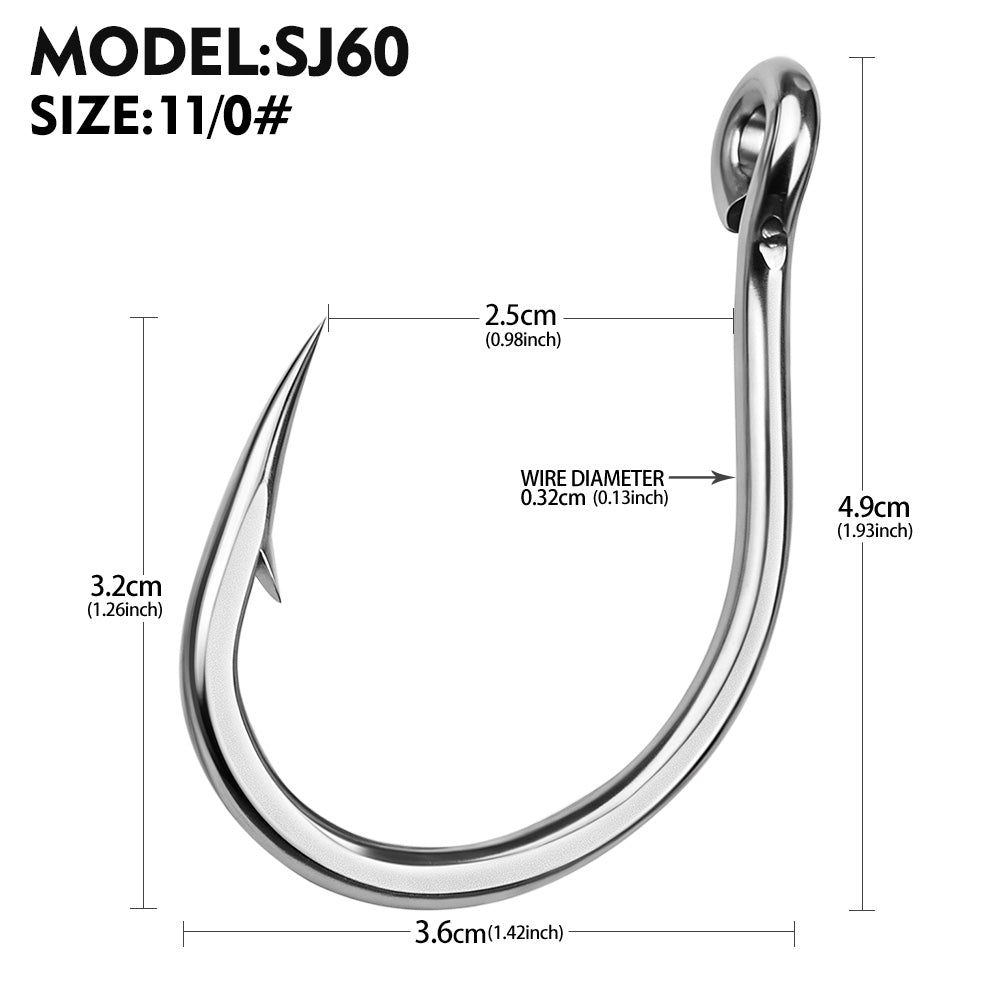 PROBEROS SJ60 Stainless Steel Circle Fishing Hooks, 3/0#-11/0# Heavy Duty Offshore Big Game Hooks