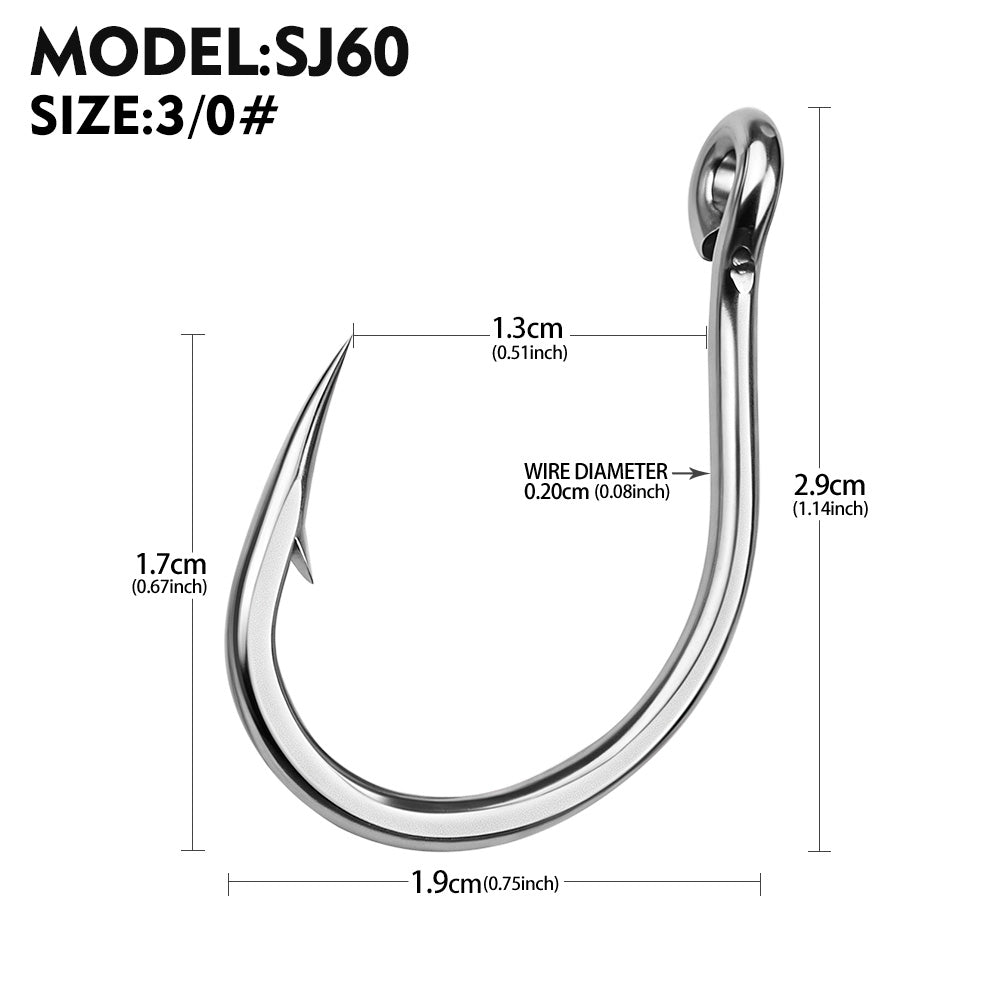 PROBEROS SJ60 Stainless Steel Circle Fishing Hooks, 3/0#-11/0# Heavy Duty Offshore Big Game Hooks