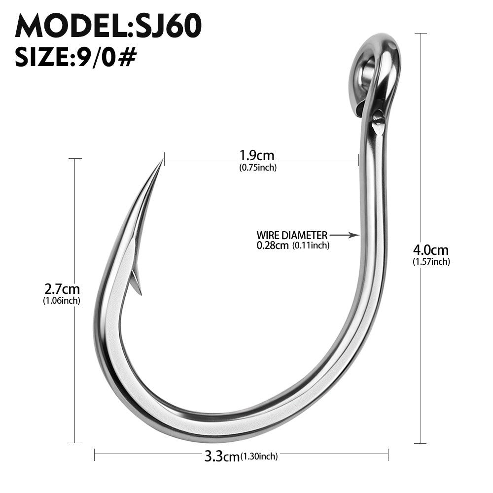 PROBEROS SJ60 Stainless Steel Circle Fishing Hooks, 3/0#-11/0# Heavy Duty Offshore Big Game Hooks