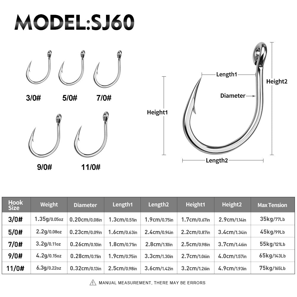PROBEROS SJ60 Stainless Steel Circle Fishing Hooks, 3/0#-11/0# Heavy Duty Offshore Big Game Hooks