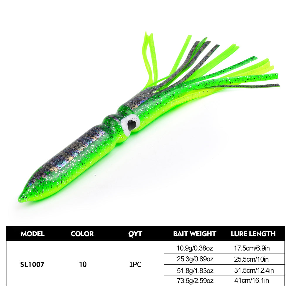 SUNLURE SL1007 Soft Squid Skirt Lure, 4 Sizes 10 Colors Octopus Trolling Bait 5PC/BAG