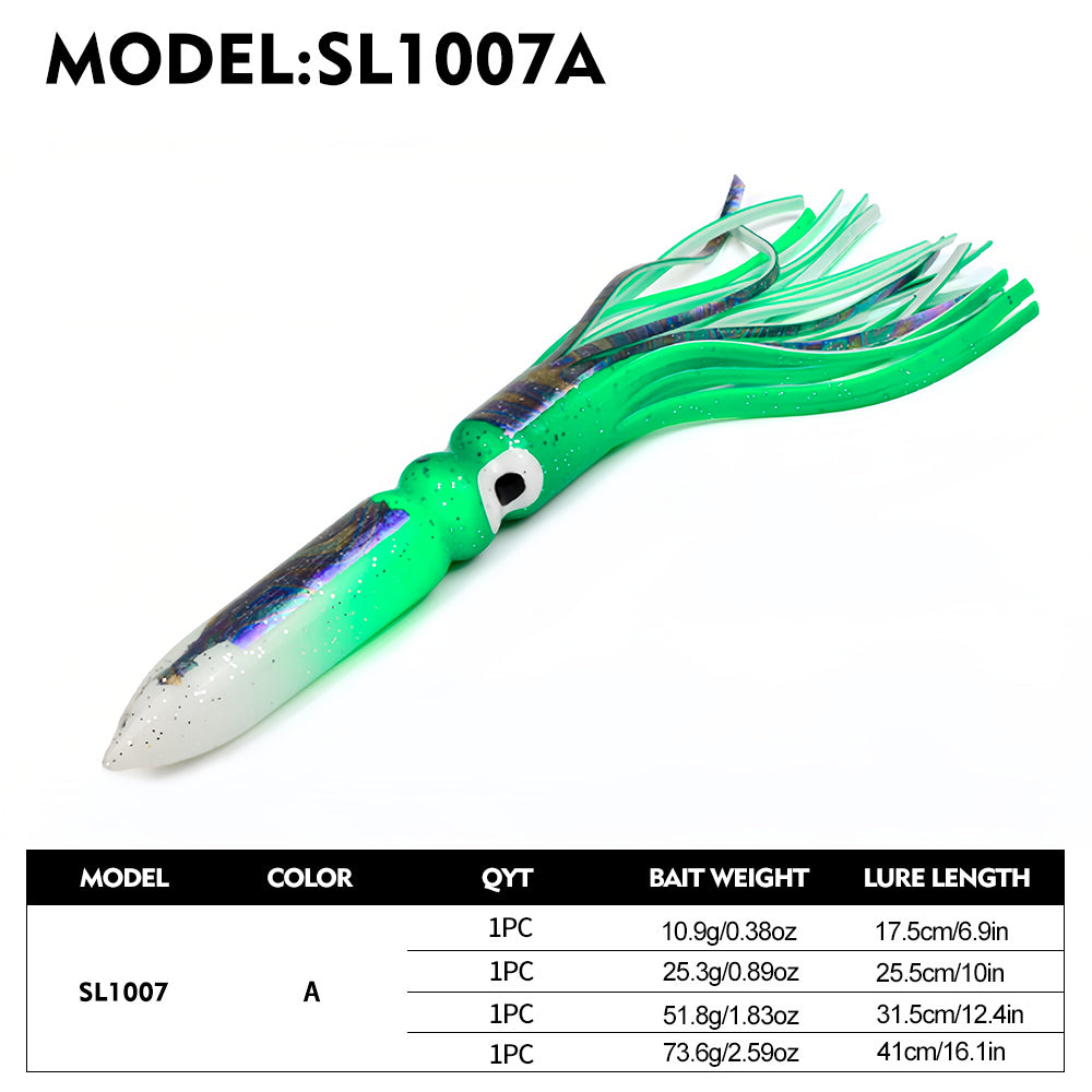 SUNLURE SL1007 Soft Squid Skirt Lure, 4 Sizes 10 Colors Octopus Trolling Bait 5PC/BAG